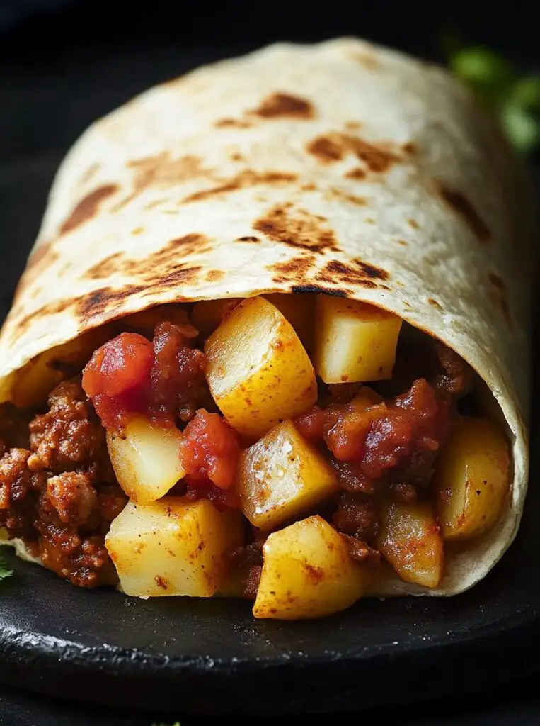 Breakfast Burrito with Potatoes and Chorizo