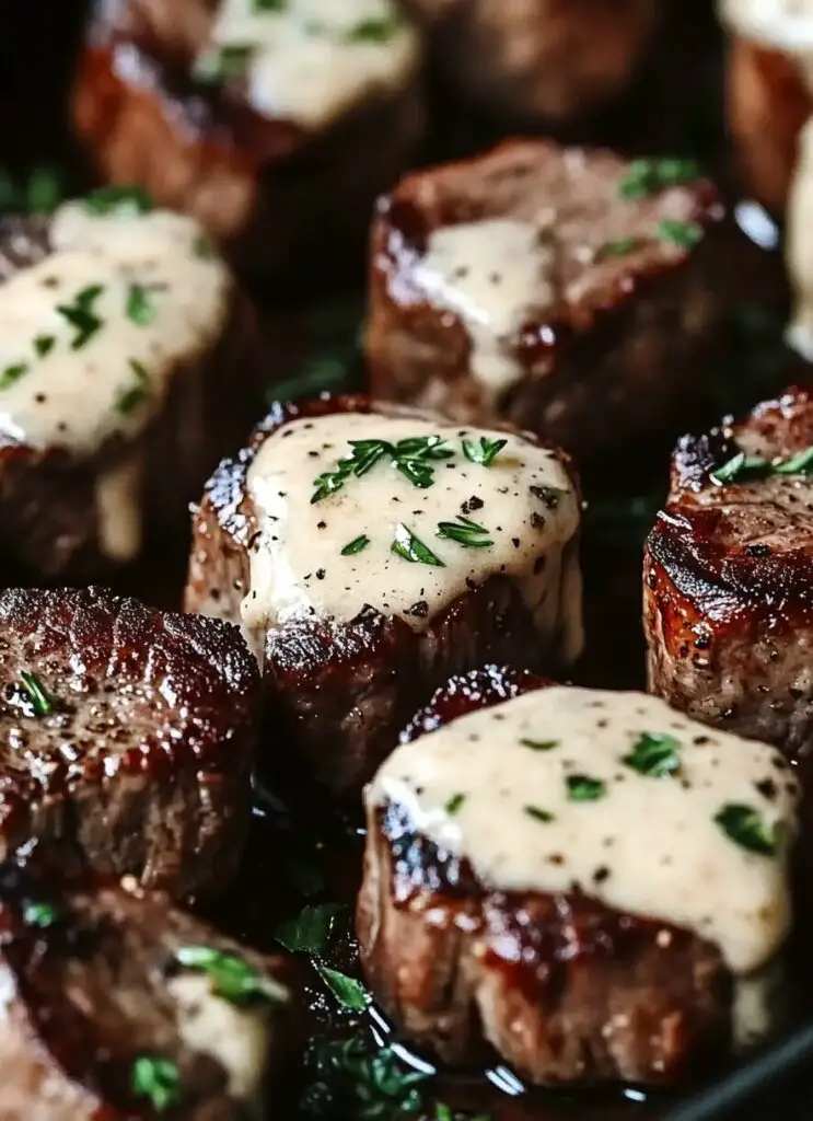 Garlic Butter Steak Bites with Parmesan Cream Sauce