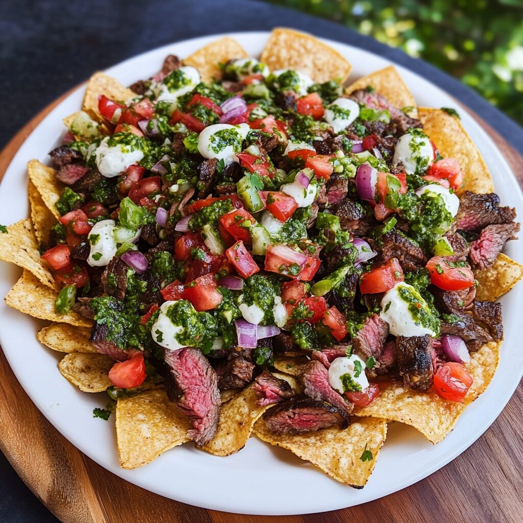 Breakfast Nachos with Steak and Chimichurri