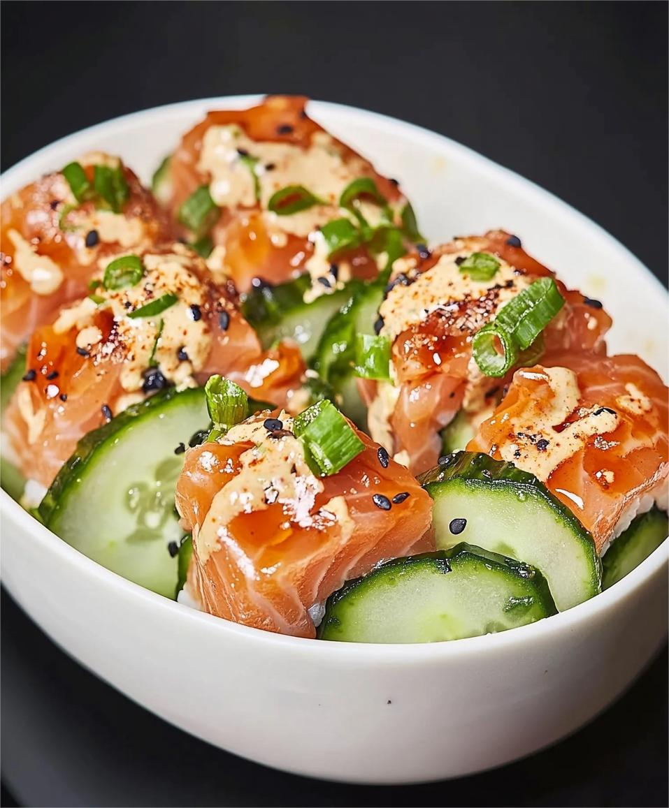 Spicy Salmon Roll with Shaken Cucumber Salad