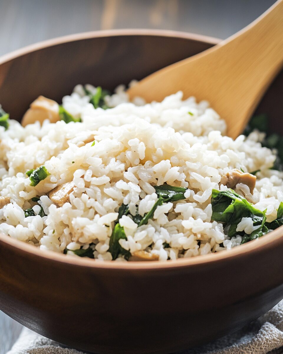Rice Cooker Rice with Mushrooms and Chinese Broccoli