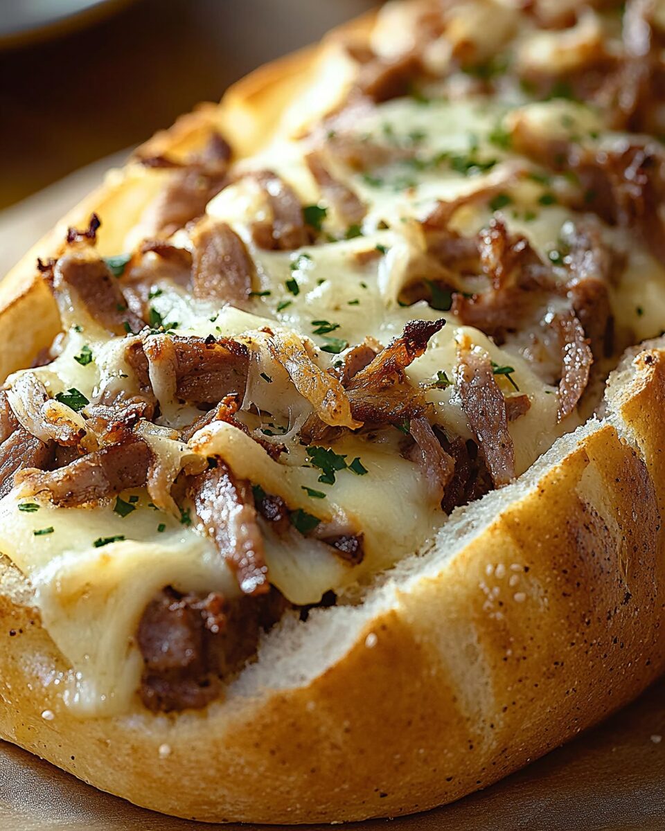 Delicious Garlic Philly Cheesesteak Bread