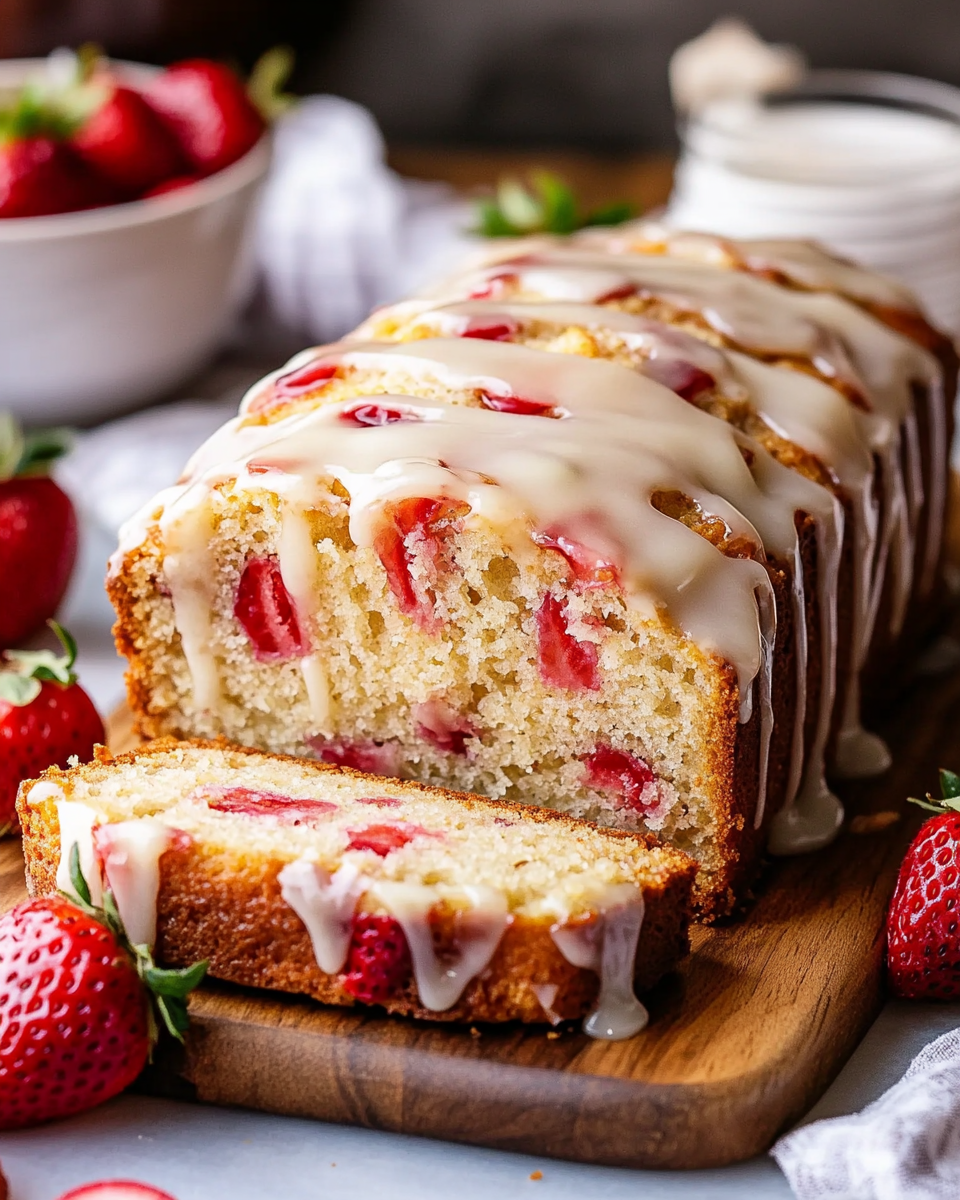 Glazed Strawberry Rhubarb Bread