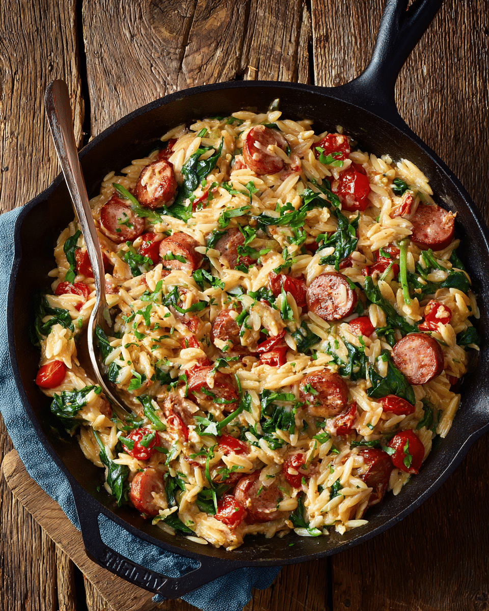 Kielbasa Orzo Skillet