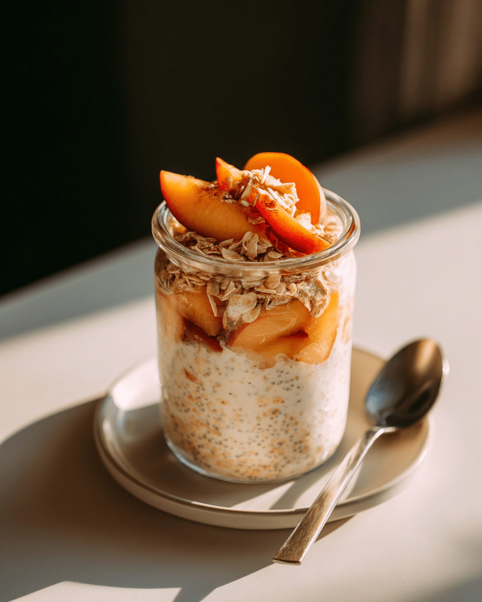 Easy Peaches and Cream Overnight Oats