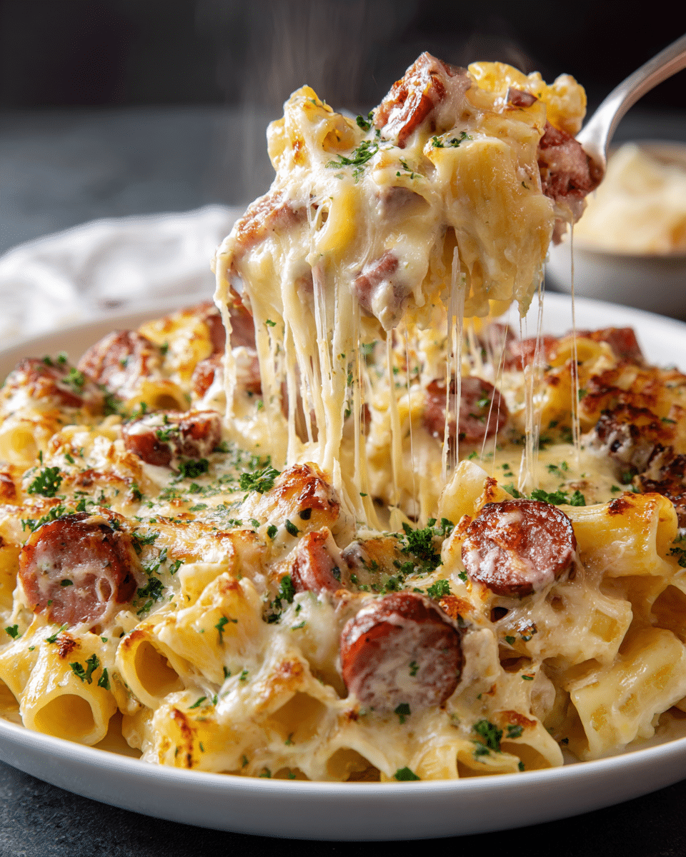Cheesy Kielbasa Pasta Bake