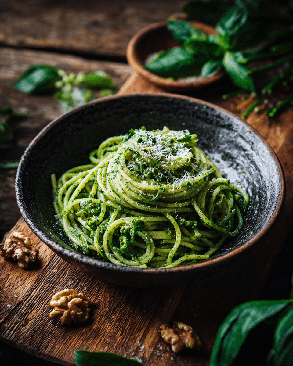 Garlic Scape Pesto Pasta