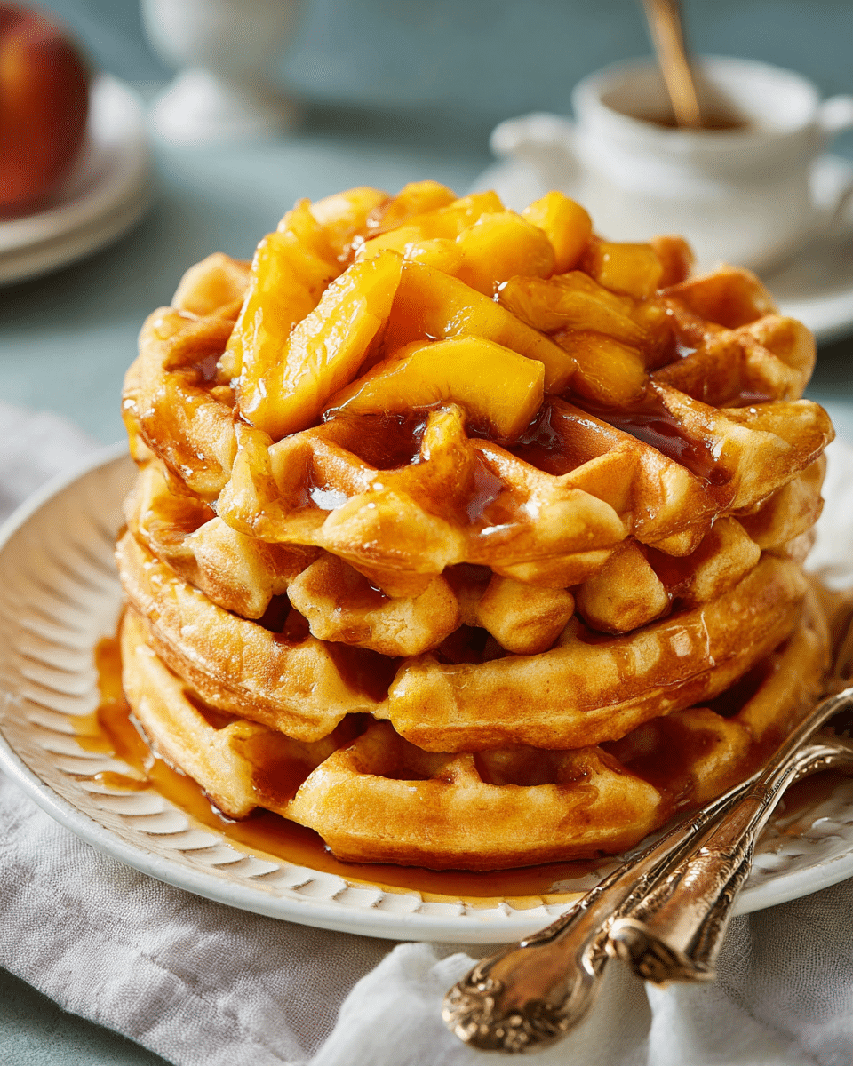 Summer Peach Waffles – Crispy Outside, Juicy Inside