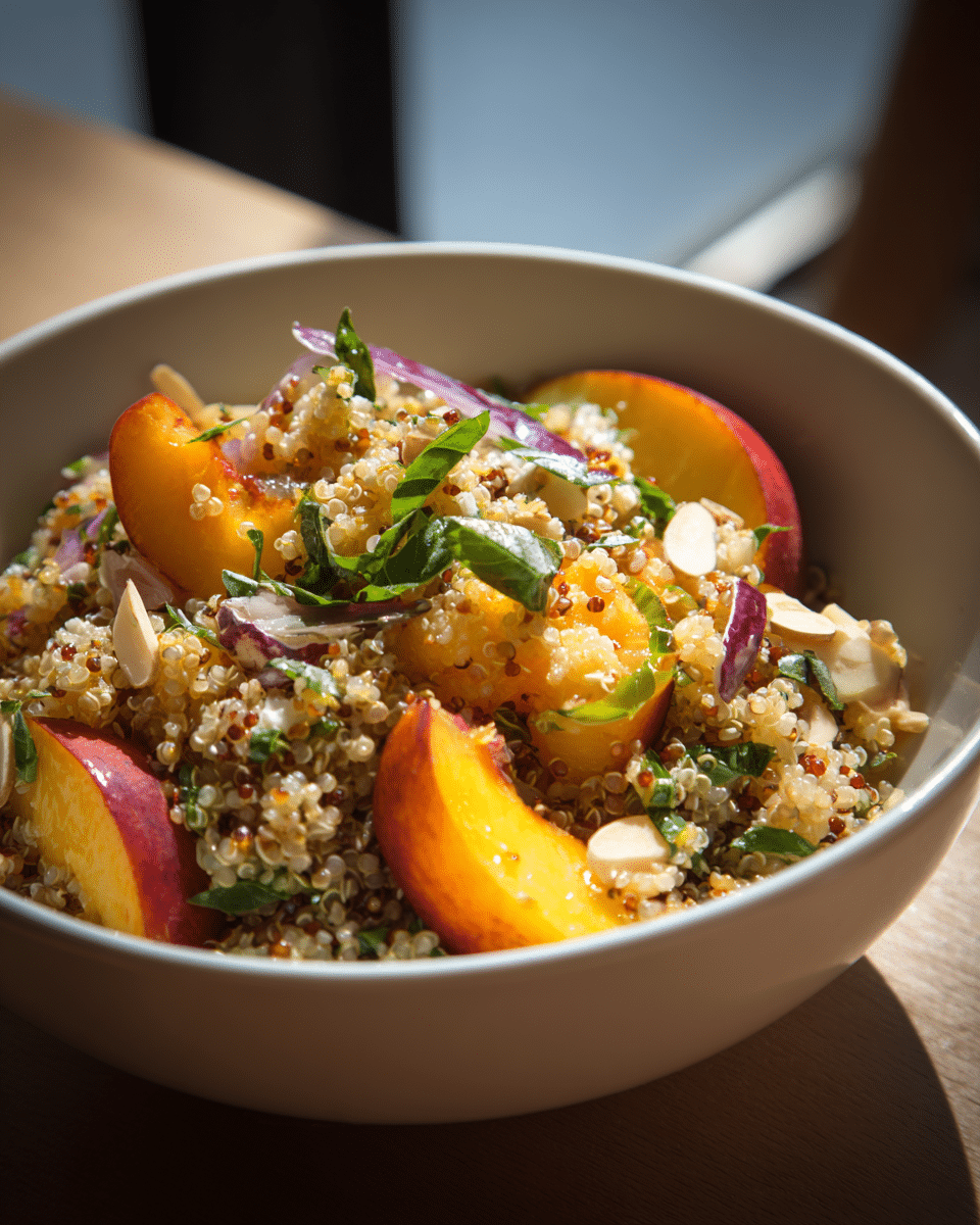 Easy Peach Basil Quinoa Salad