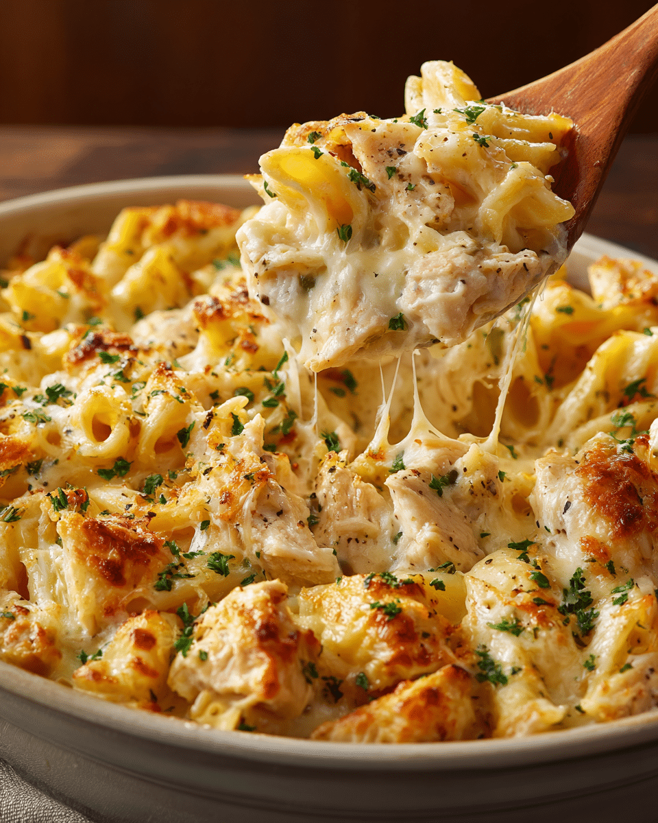 Easy Banana Pepper Chicken Alfredo Bake