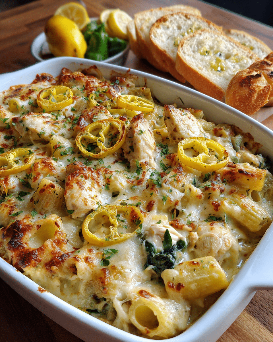 Banana Pepper Chicken Alfredo Bake