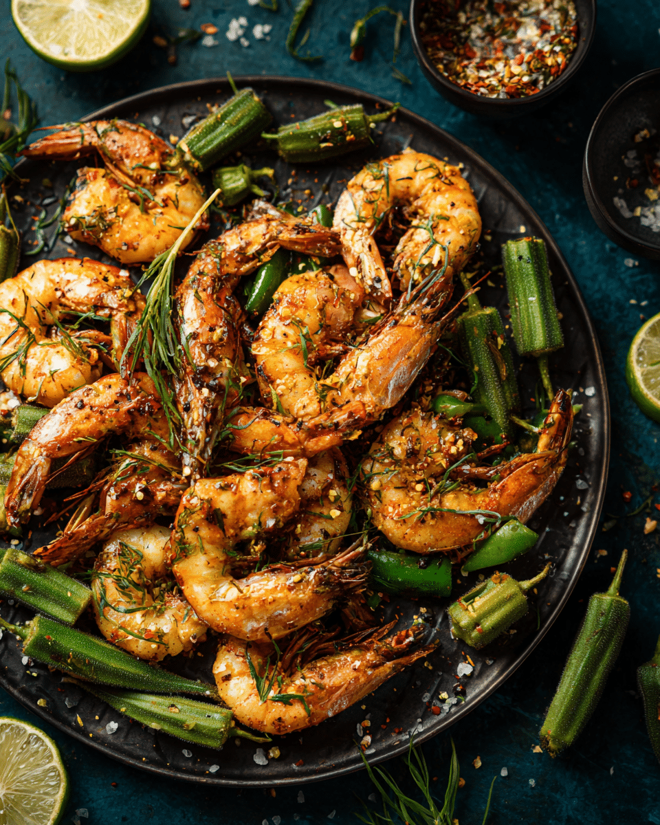 Labor Day Grilled Prawns with Okra – Coastal, Savory & Vibrant