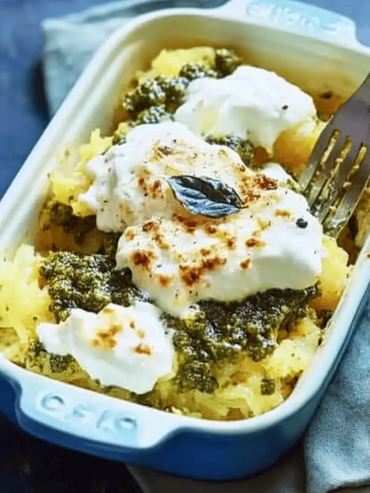 Cheesy Spaghetti Squash with Pesto (Low Carb and Gluten Free)