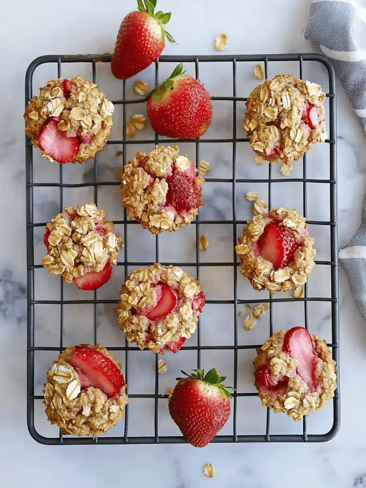 Strawberry Rhubarb Baked Oatmeal Muffins