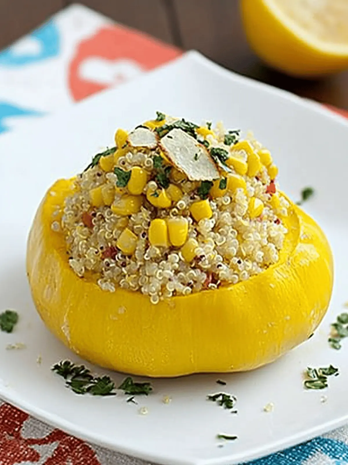 Stuffed Pattypan Squash with Quinoa and Fresh Corn