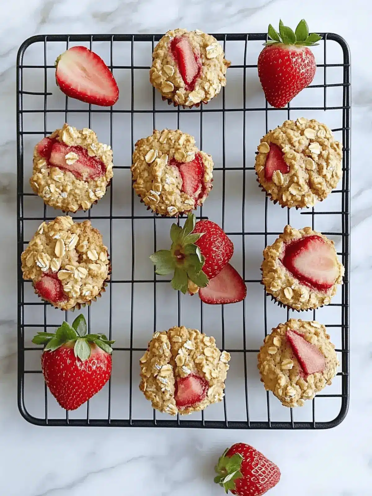 Strawberry Rhubarb Baked Oatmeal Muffins
