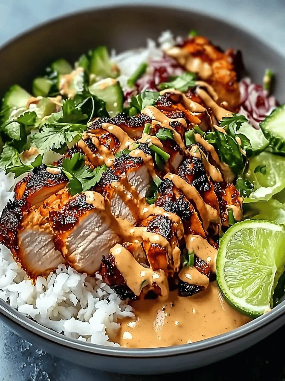 Sweet Chili Chicken Bowl with Coconut Lime Drizzle