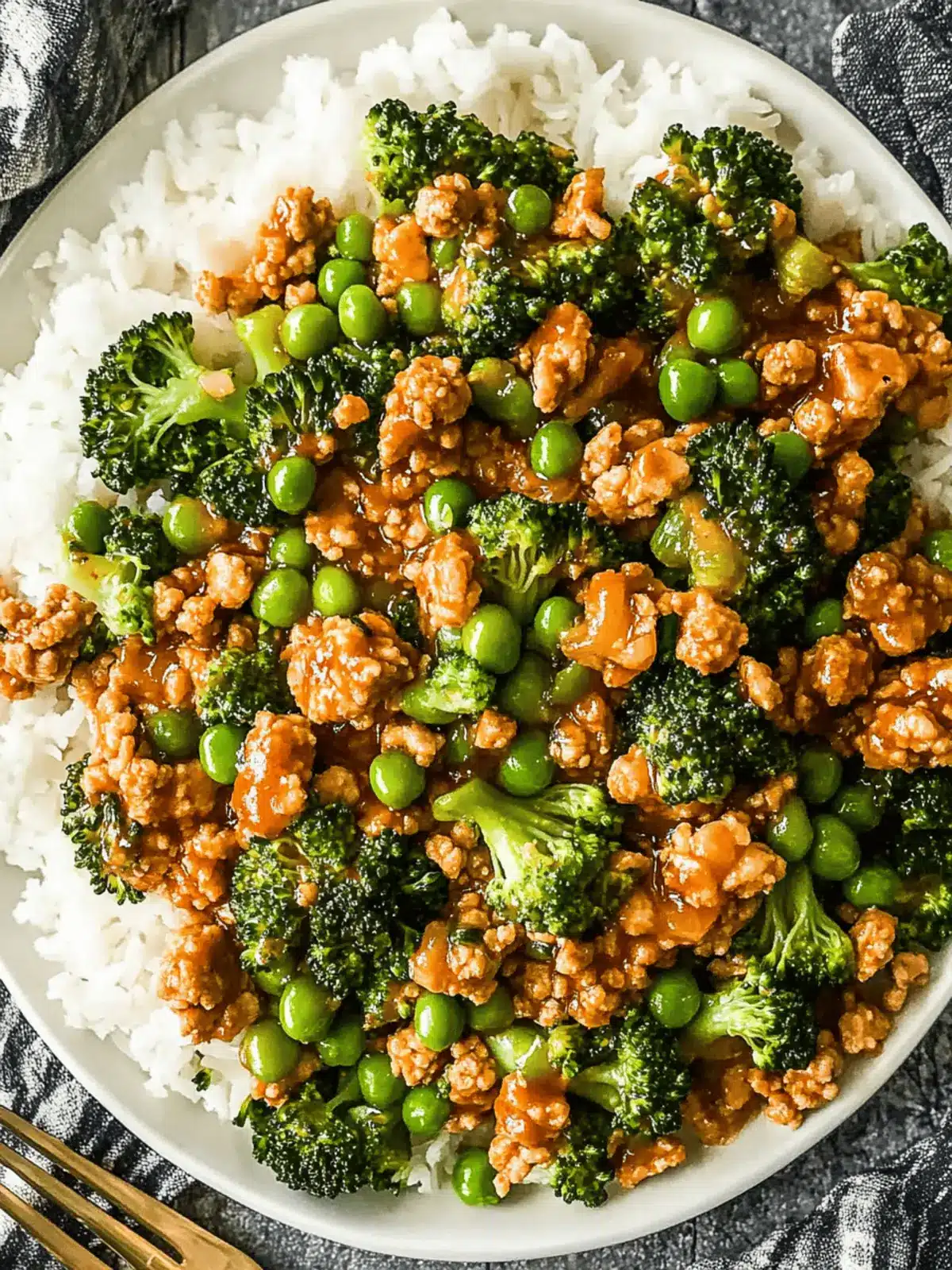 Teriyaki Ground Turkey, Broccoli and Peas
