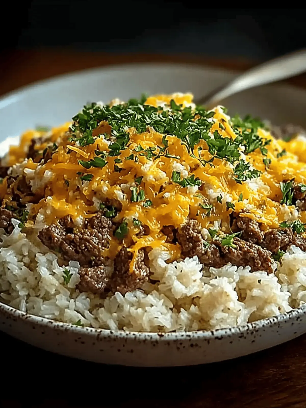 Garlic Butter Beef and Rice Skillet with Cheddar Parmesan Sauce