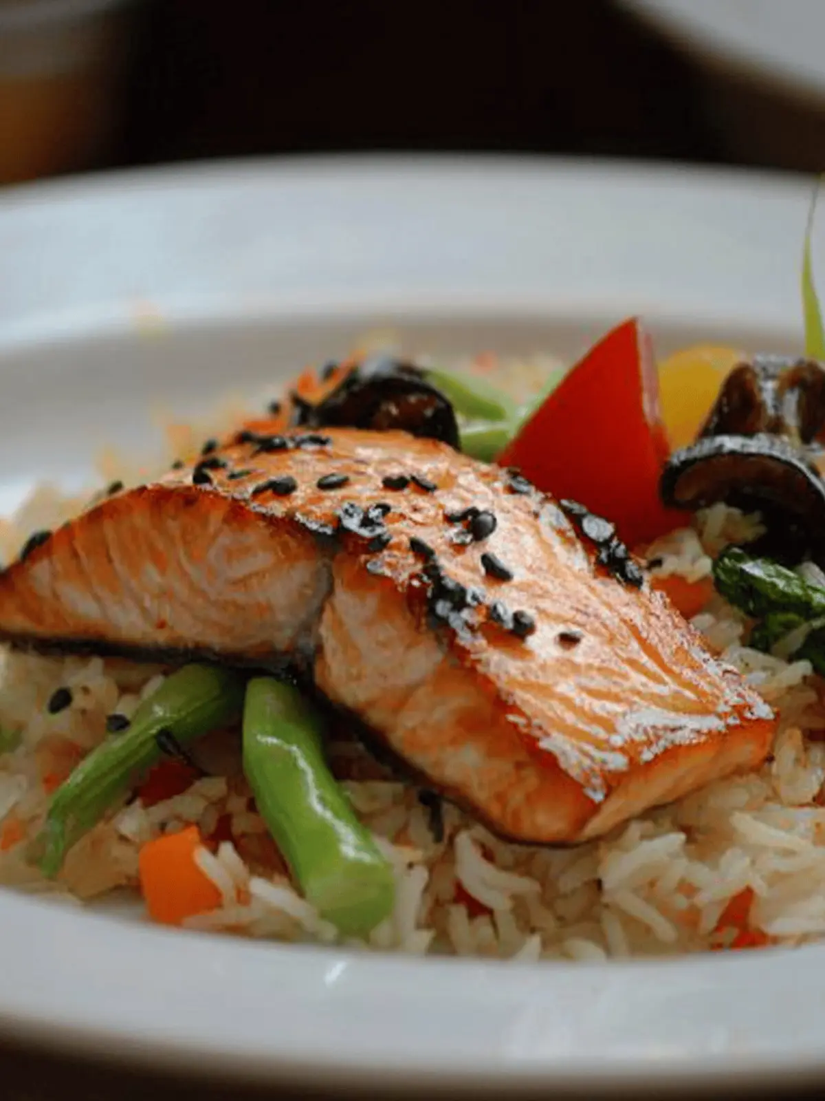 Teriyaki Salmon with Shiitake Mushroom and Pepper Basmati Rice