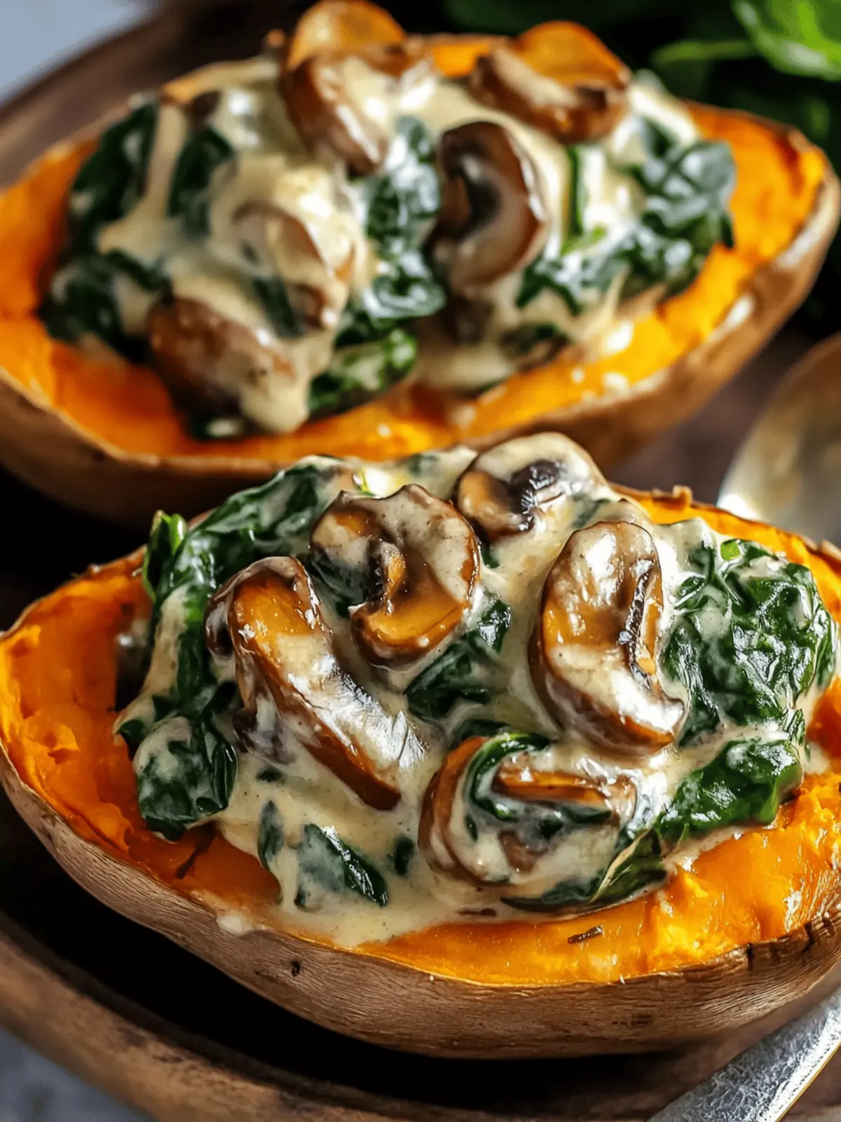 Creamy Mushroom and Spinach Stuffed Sweet Potatoes