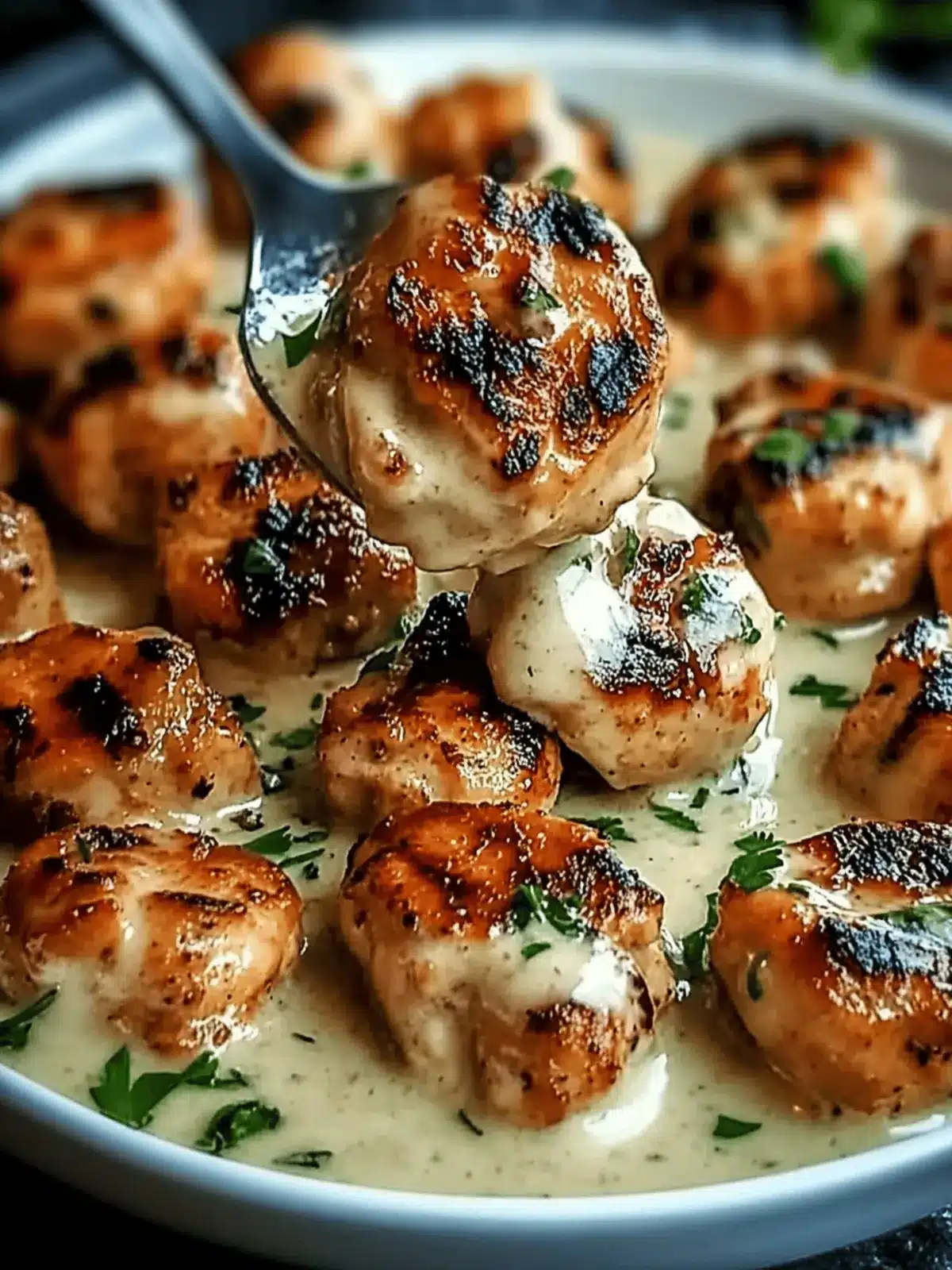 Creamy Garlic Sauce with Grilled Chicken Bites