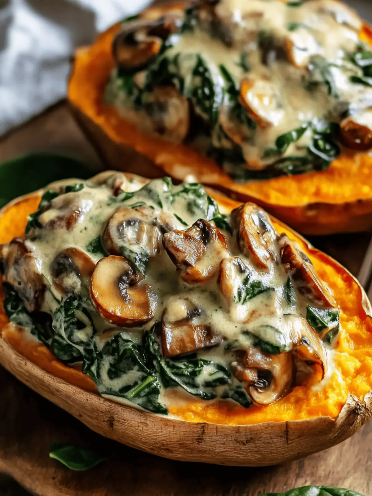 Creamy Mushroom and Spinach Stuffed Sweet Potatoes