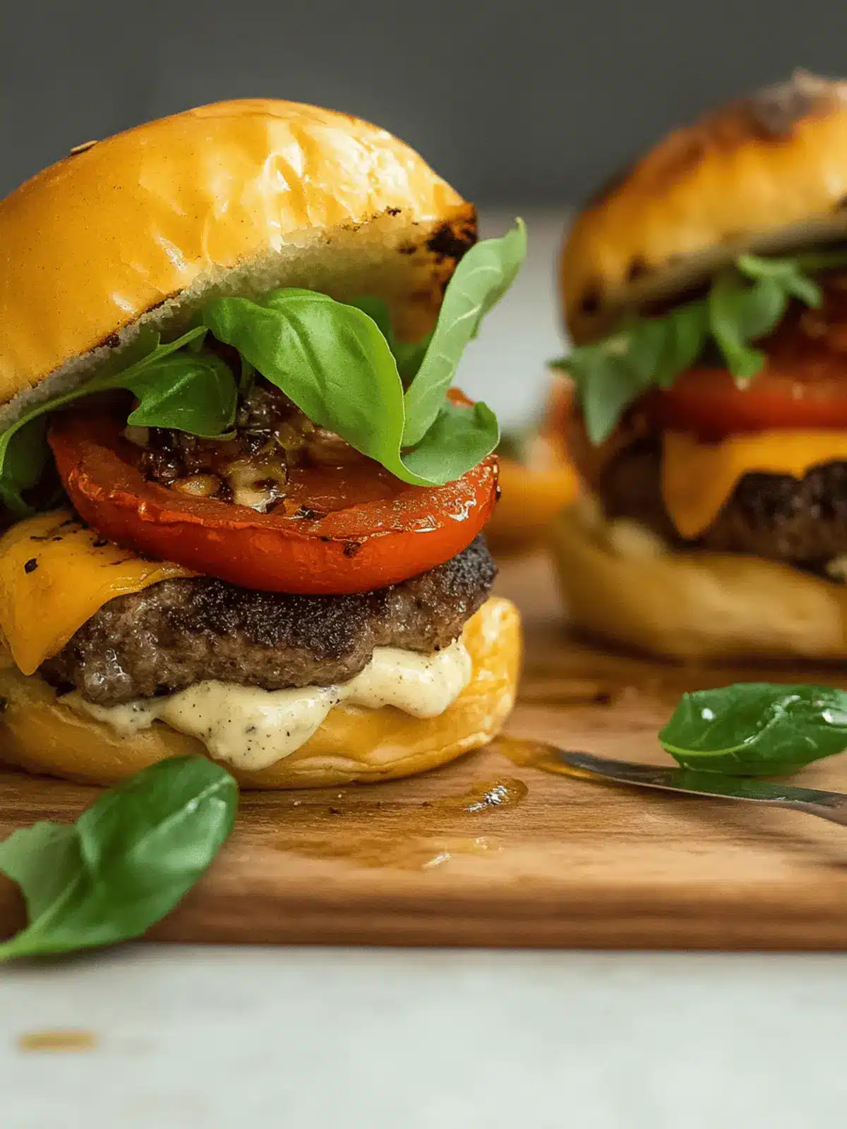 Roasted Tomato Burgers with Garlic Mayo and Gouda