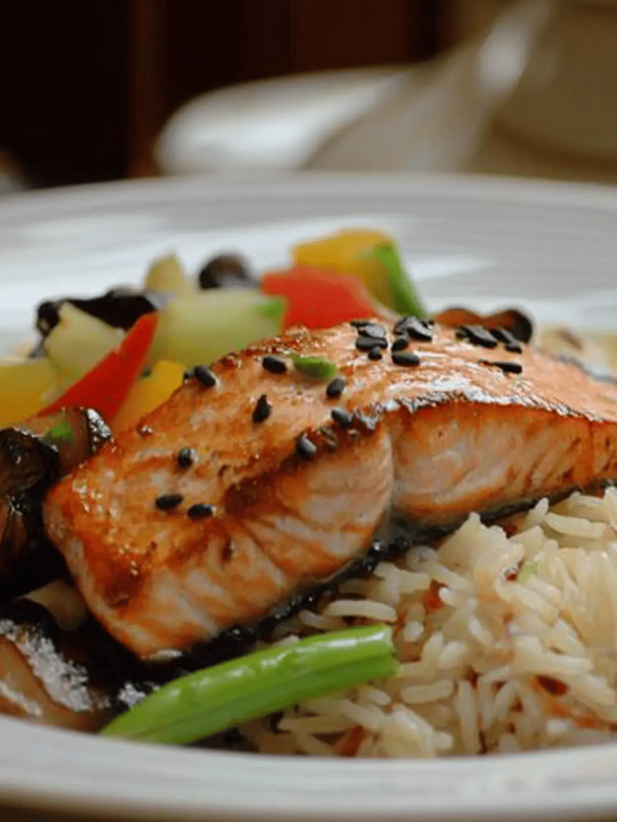 Teriyaki Salmon with Shiitake Mushroom and Pepper Basmati Rice