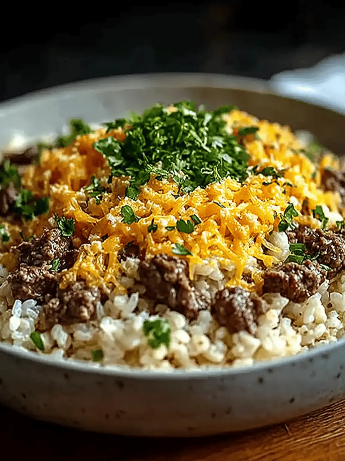 Garlic Butter Beef and Rice Skillet with Cheddar Parmesan Sauce