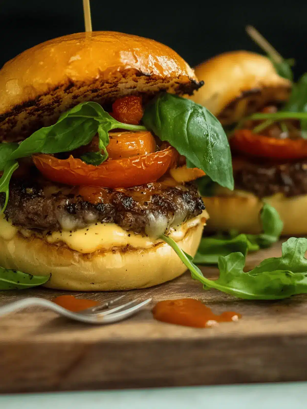 Roasted Tomato Burgers with Garlic Mayo and Gouda