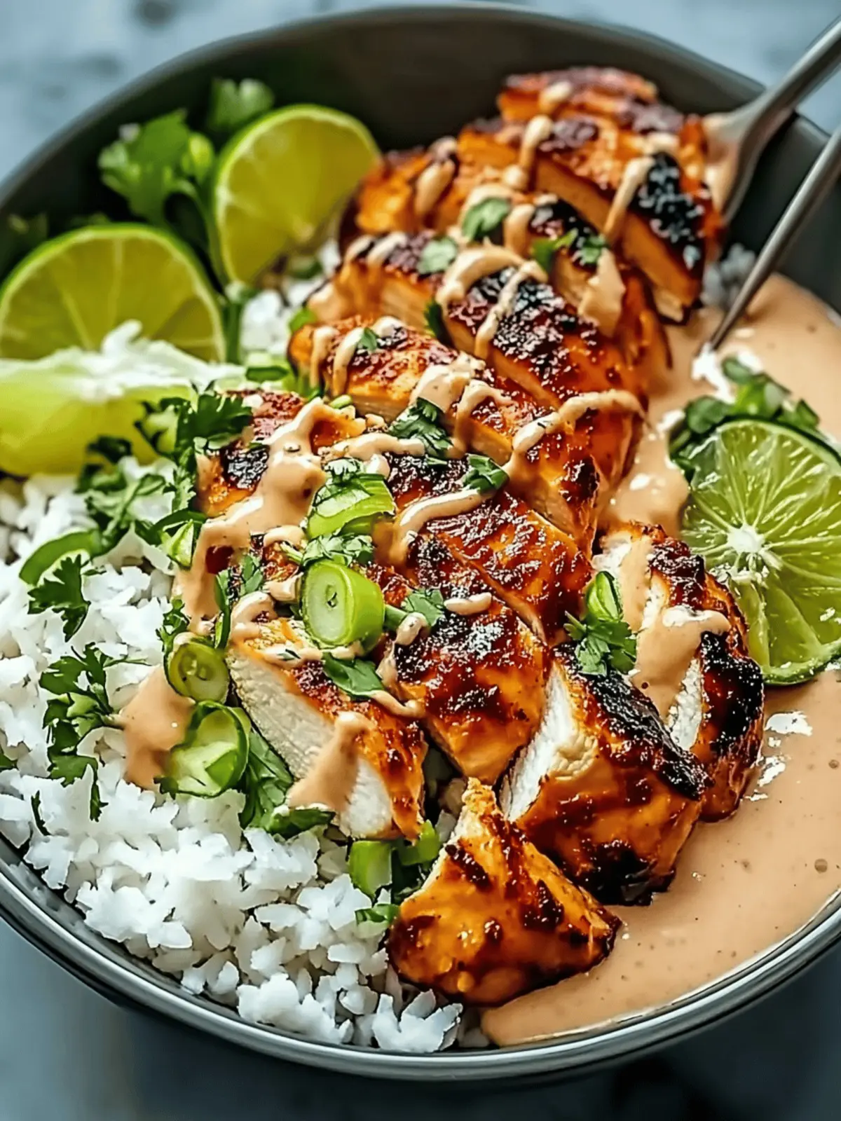 Sweet Chili Chicken Bowl with Coconut Lime Drizzle