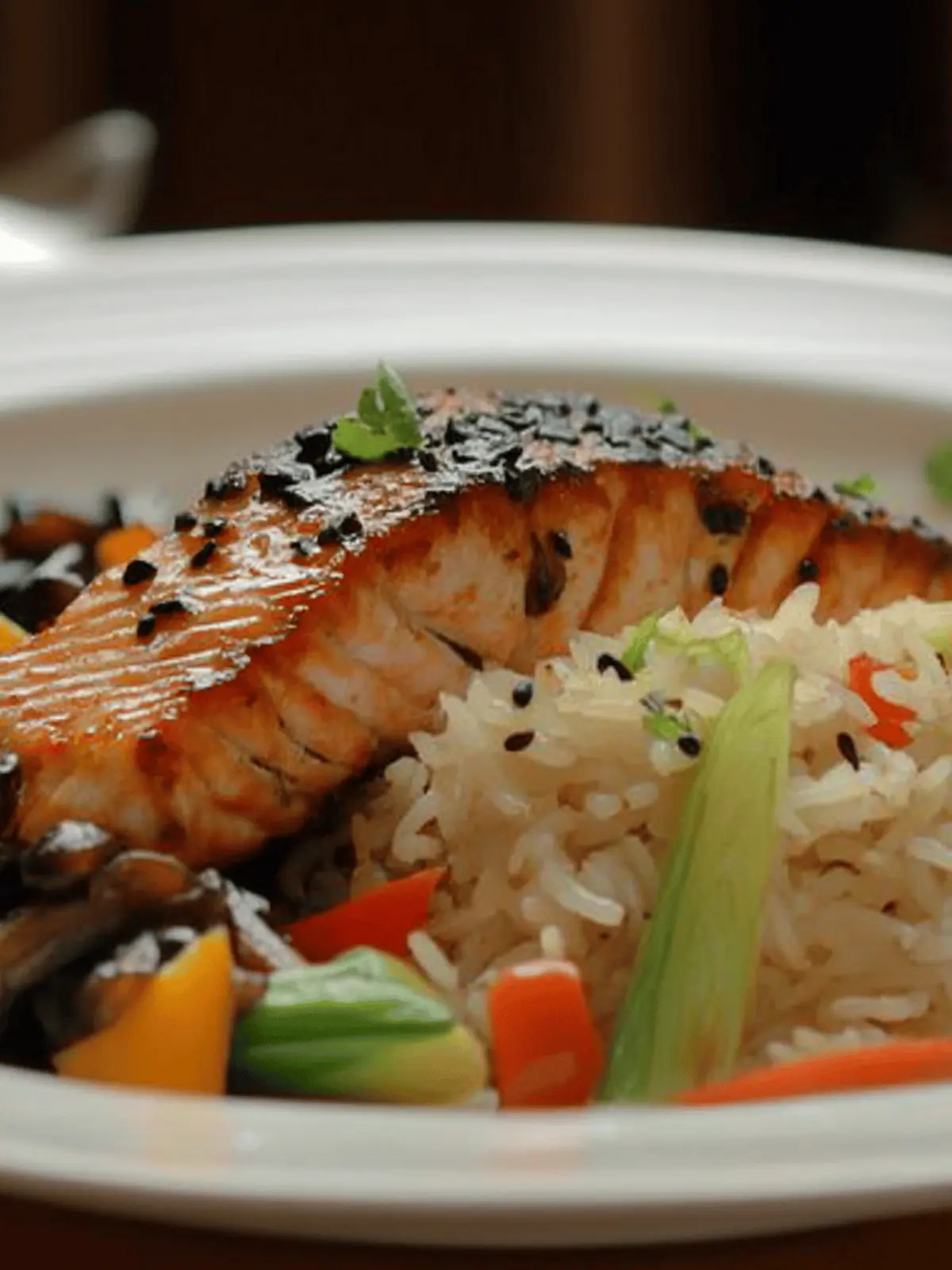 Teriyaki Salmon with Shiitake Mushroom and Pepper Basmati Rice