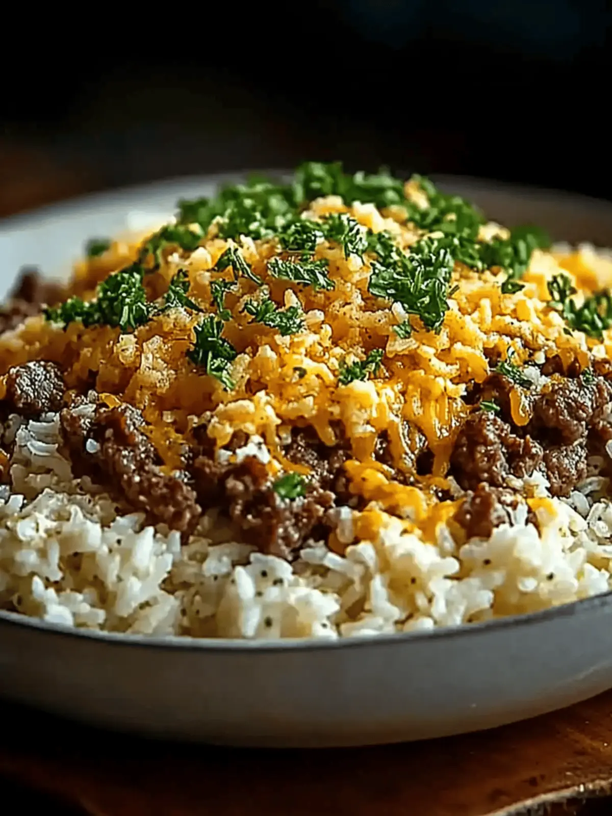 Garlic Butter Beef and Rice Skillet with Cheddar Parmesan Sauce