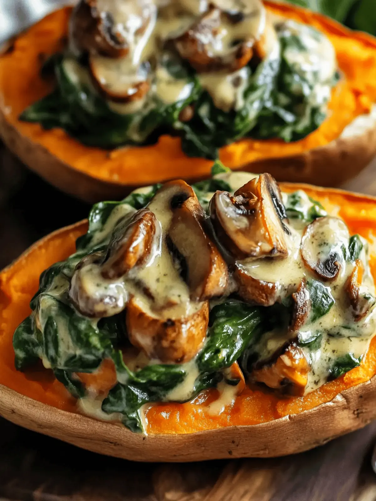 Creamy Mushroom and Spinach Stuffed Sweet Potatoes
