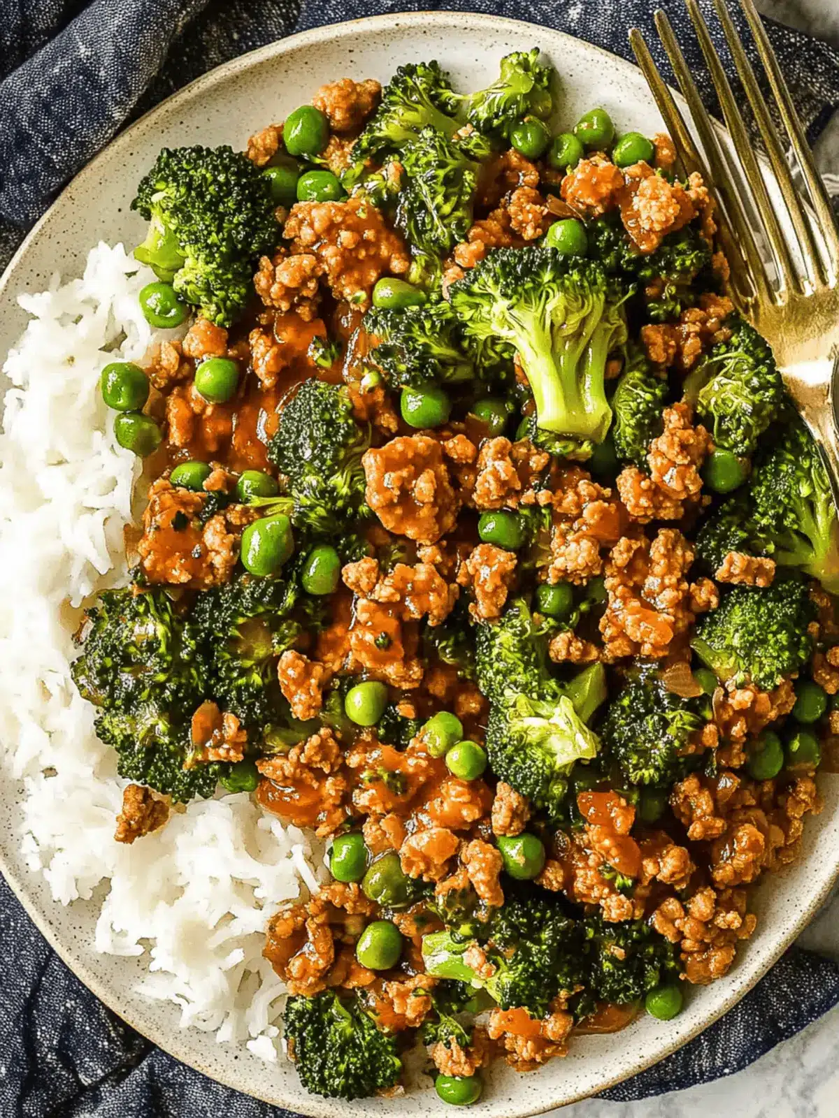 Teriyaki Ground Turkey, Broccoli and Peas