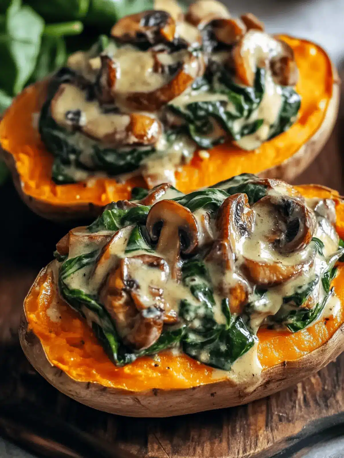 Creamy Mushroom and Spinach Stuffed Sweet Potatoes