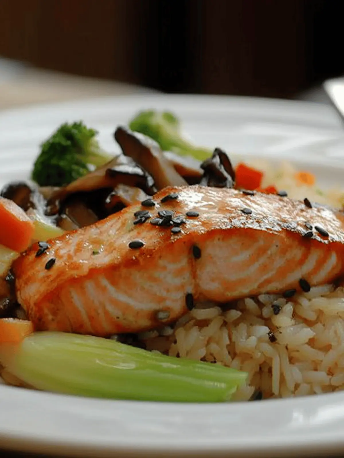 Teriyaki Salmon with Shiitake Mushroom and Pepper Basmati Rice