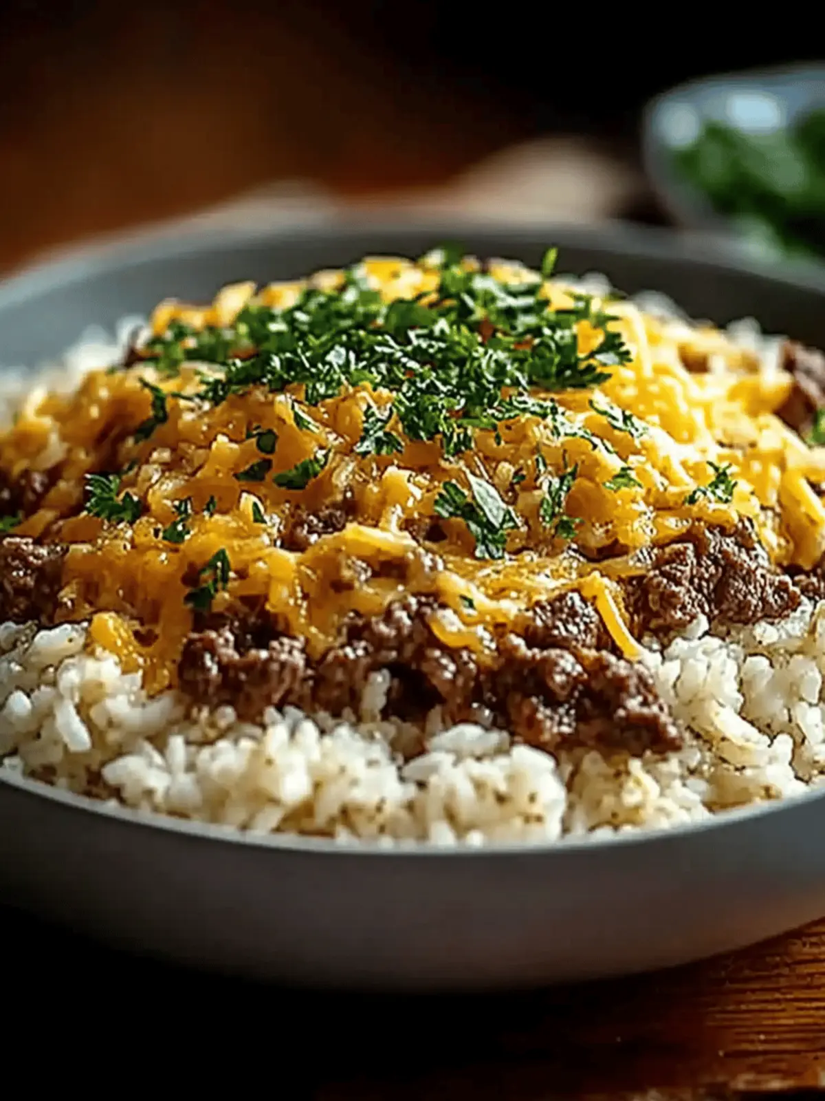 Garlic Butter Beef and Rice Skillet with Cheddar Parmesan Sauce