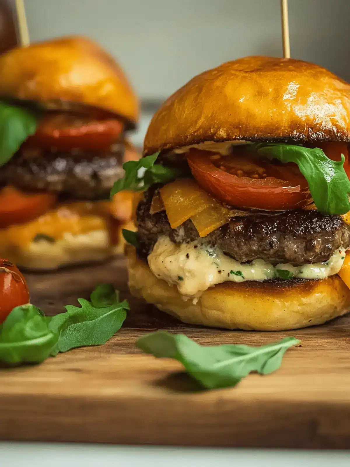 Roasted Tomato Burgers with Garlic Mayo and Gouda