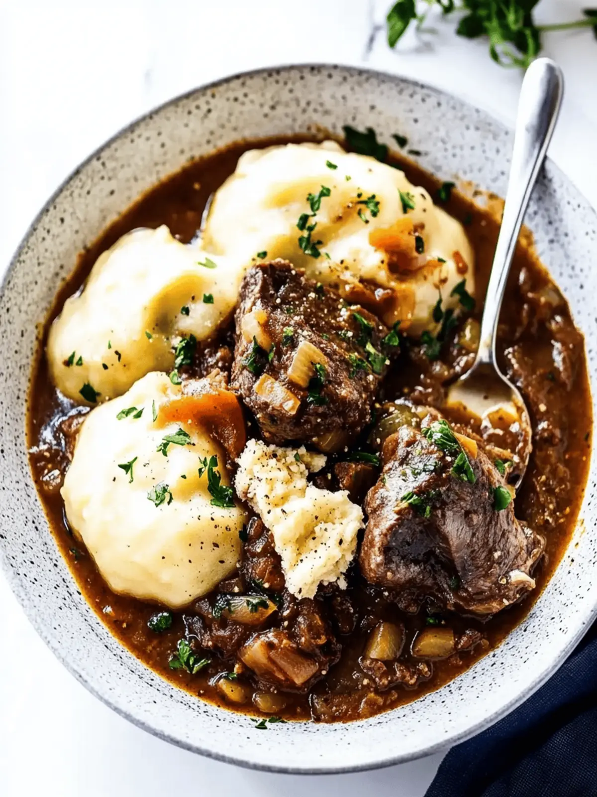 Beef shin stew with Parmesan dumplings