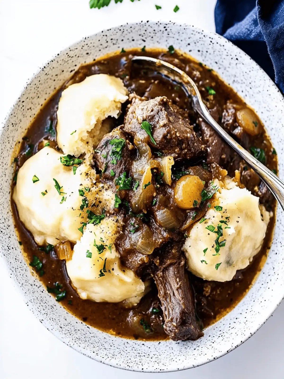 Beef shin stew with Parmesan dumplings
