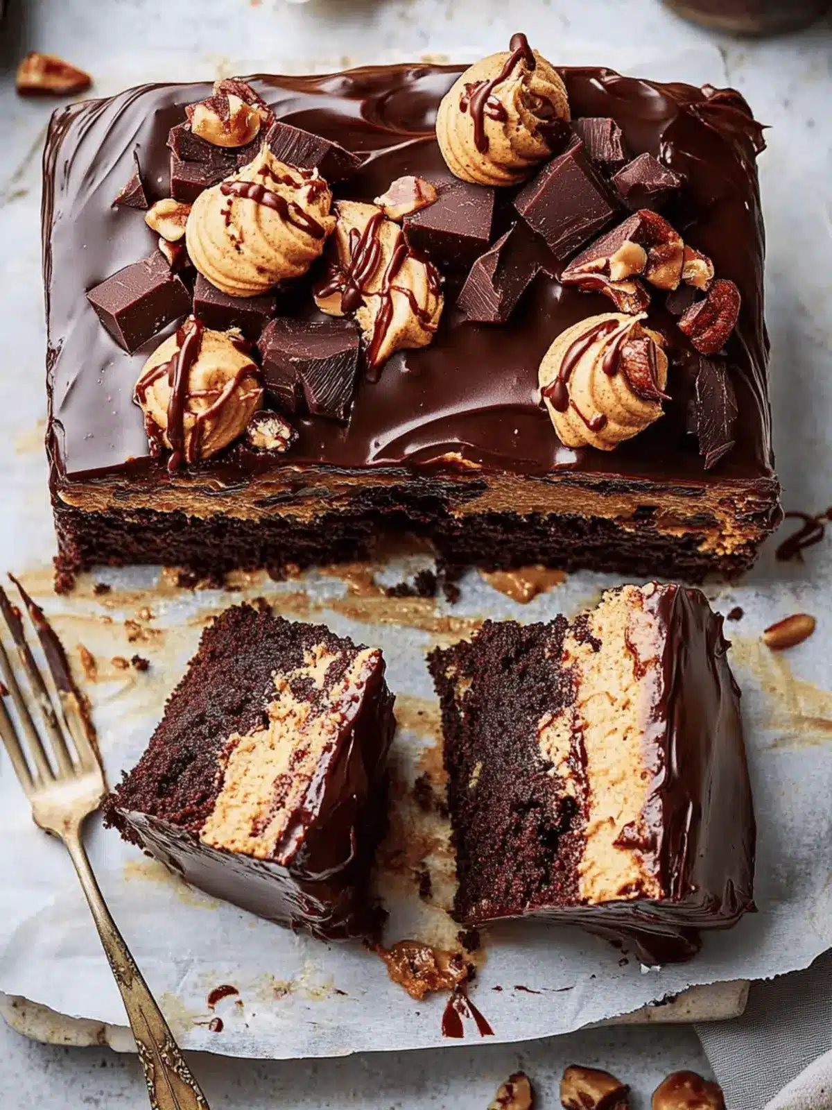 Chocolate Peanut Butter Cake for a crowd