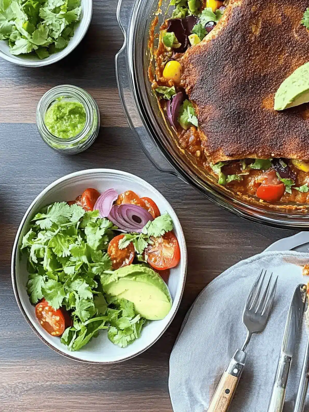 Sweet and Spicy Vegan Enchilada Casserole